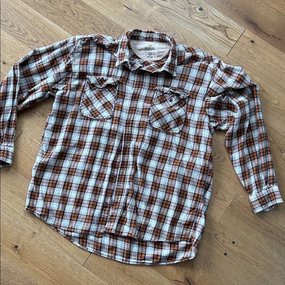 Men's Plaid Button-Up Shirt in Brown and Blue (3)